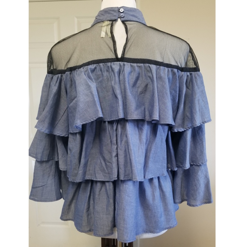 🆕️⬇️🎉HOST PICK🎉 Denim And Mesh Ruffle Layered Top - Picture 6 of 7